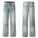 Men's Clothing 2025 Spring Simple Washed White Straight Jeans Men's Street Trend Cleanfit Trousers_viptrois.com
