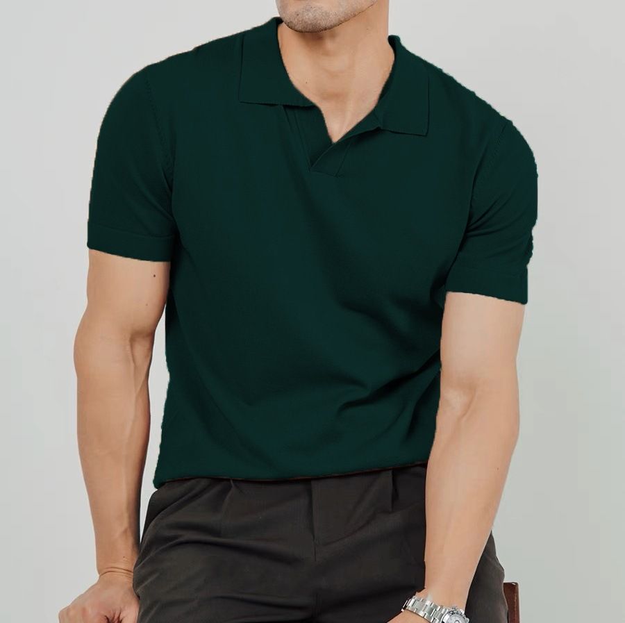 Men's Clothing Summer Short Sleeved Knitted Polo Shirt For Men Retro Versatile Slim Style Half Sleeved Top Handsome Lapel T Shirt_viptrois.com