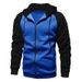 Autumn Winter New Color-Block Zipper Cardigan Fleece Sweatshirt Plus Size Casual Hooded Jacket Men's Clothing_viptrois.com