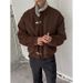 American Style Mountain Eagle Fur Collar Coat For Men, Autumn And Winter, Fleece Lined, Thickened, Airplane Button,_viptrois.com