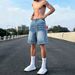 Men's Lightning Pattern Washed Distressed Denim Shorts Summer Thin Straight Leg Five Point Pants Trendy American Brand Vibe Cool And Stylish_viptrois.com