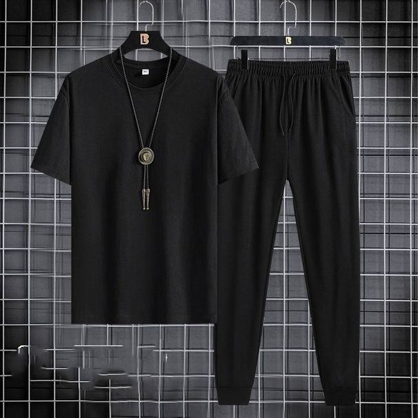 Men's Clothing Short Sleeved Trousers Suit Men's New Style Youth Men's Sports Leisure Round Neck Trendy Printed Two Piece Suit_viptrois.com