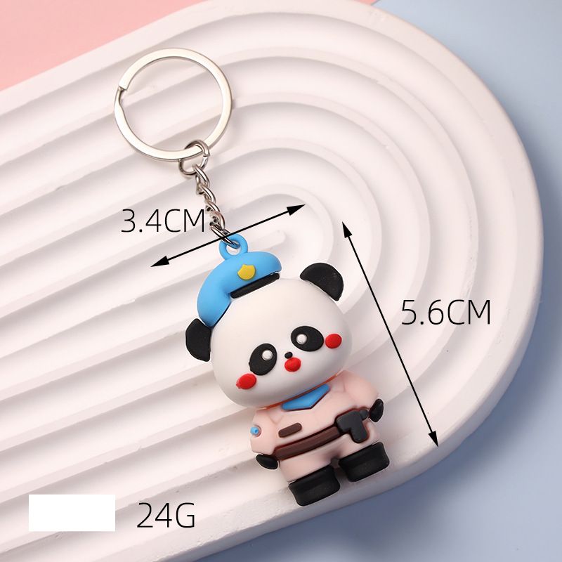 Bag Pendant Cute Panda Keychain, Creative Police Panda Couple Keychain Bag Pendant, Panda Doll Pendant_viptrois.com