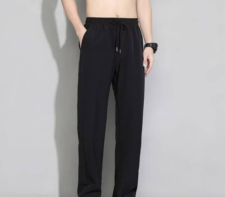 Men's Clothing Men's Ice Silk Pants 2025 Summer New Style Loose Fit Slim Waist Casual Long Pants Straight Leg Drape Sports Pants_viptrois.com
