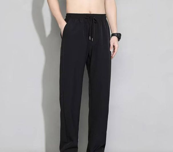 Men's Clothing Men's Ice Silk Pants 2025 Summer New Style Loose Fit Slim Waist Casual Long Pants Straight Leg Drape Sports Pants_viptrois.com