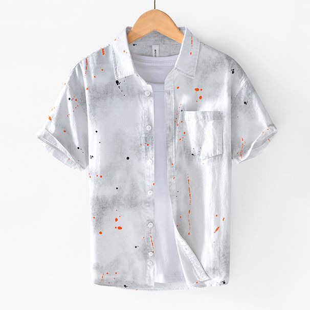 Splashing Ink Colorful Craft Short Sleeve Shirt Cotton Casual Personalized Loose Half Sleeve Shirt_viptrois.com