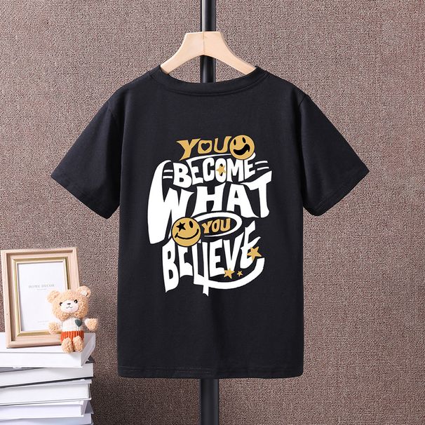 Mother&Kids Youth T-shirt Smiley face back letter-printed short-sleeved T-shirt boys casual children's wear_viptrois.com