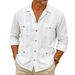 Men's Clothing Cotton And Linen Long Sleeved Shirts Casual Shirts Multi Pocket Suit Collar Shirts_viptrois.com