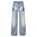 Men's Clothing Four Seasons American Retro Washed Light Color Grinding White Lightning Bamboo Pattern Jeans Straight Mopping Couple_viptrois.com