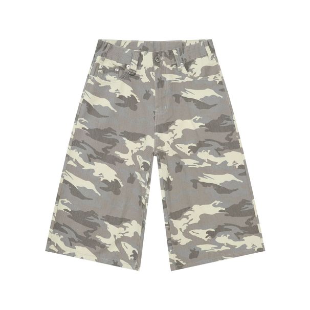Black And Gray Wide Leg Loose Denim Cropped Trousers Men's Wide Leg Trousers_viptrois.com