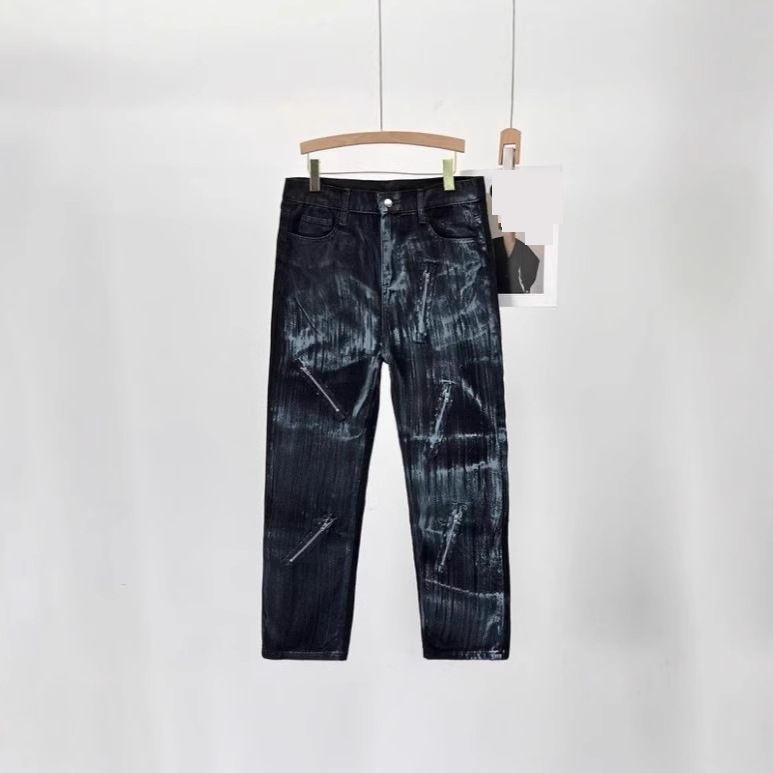 Cross Border Denim Wholesale Washed Tie Dyed Flared Men's American Trendy Handsome Heavy Industry Niche Straight Jeans_viptrois.com