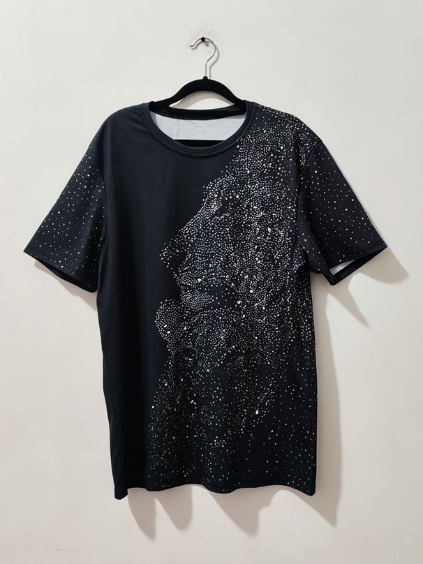 Cross Border Men's Summer Fashion Casual Lion Pattern Short Sleeved T Shirt With Hot Fix Rhinestone Design_viptrois.com