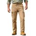 Men's Retro Tactical Khaki Workwear Sports Trousers mid Waist Loose Fit Spring Autumn Casual Pants with Slight Stretch Polyester_viptrois.com
