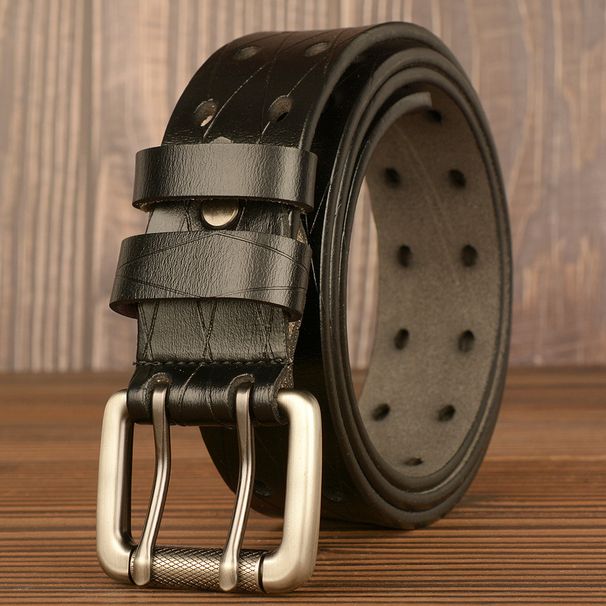 Factory special wholesale new double pin buckle men's belt cowhide personality belt men's casual jeans belt_viptrois.com