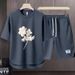 Men's Clothing 2024 Waffle Casual Summer Suit Men's Loose Teen Short sleeved T shirt Shorts Handsome Two piece Suit_viptrois.com