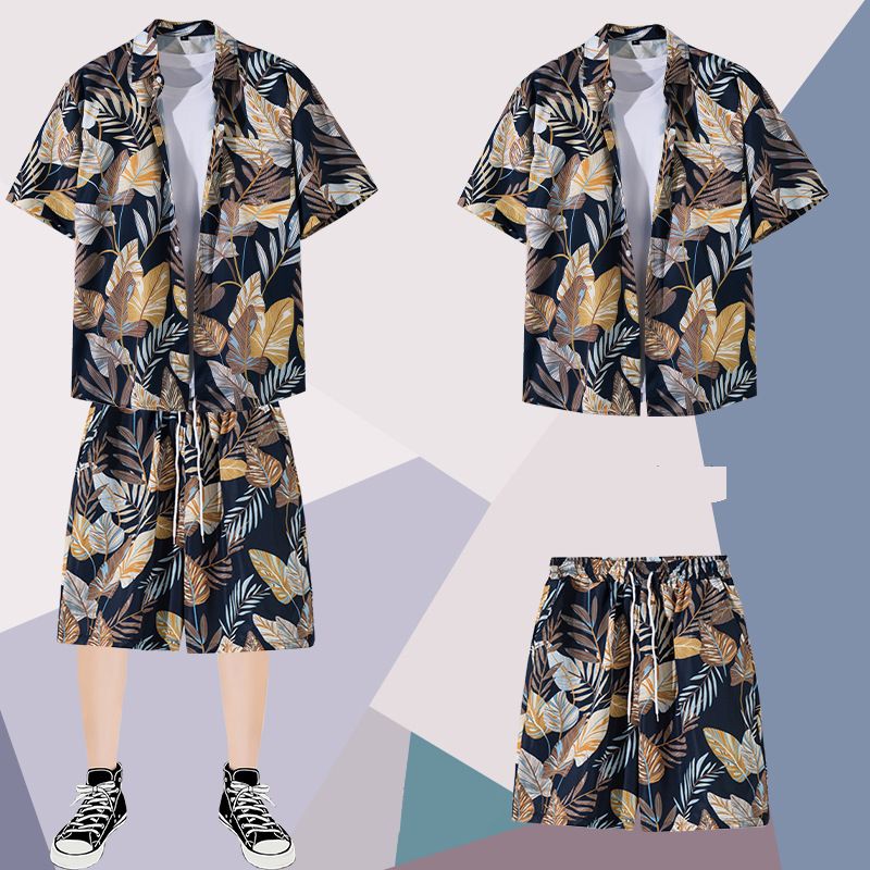 Men's Clothing Print Shirt Beach Big Pants Sunscreen Thin Suit Ice Silk Short Sleeved Shirt_viptrois.com