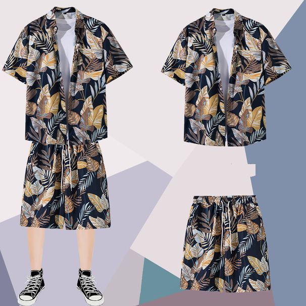 Men's Clothing Print Shirt Beach Big Pants Sunscreen Thin Suit Ice Silk Short Sleeved Shirt_viptrois.com
