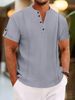 2025 Summer Polyester-cotton Men's Short-sleeved Button-pleated Solid Color V-neck Casual Style Henry Shirt_viptrois.com