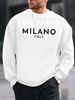 Men's Loose Simple Milano Italia Letter Print Crewneck Long Sleeve Sportswear For Autumn And Winter_viptrois.com