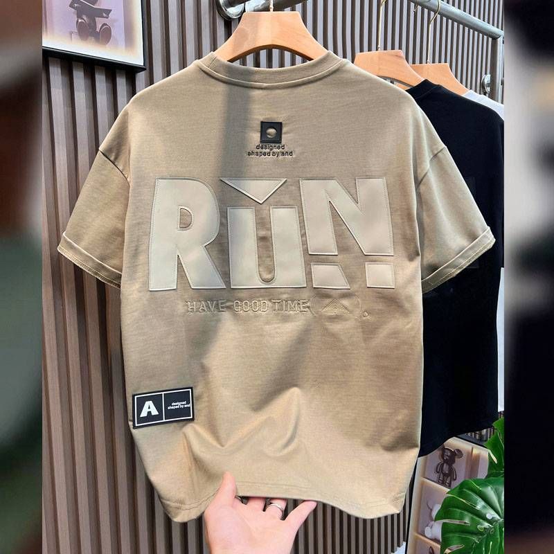 Men's Clothing Fashion Big Letter Short Sleeved Drop Shoulder Loose Versatile Ins Trendy Half Sleeved T Shirt_viptrois.com