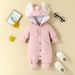 Mother & Kids Soft Cotton Baby Hooded Romper With Bunny Ears - Long Sleeve Jumpsuit For Infants 0-18M (Grey/Pink)_viptrois.com
