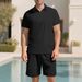 Textured Short Sleeved Shorts Men's Summer Leisure Sports Old Money Style Wear Lapel Polo Shirt_viptrois.com