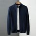 Men's Slim Fit Knit Cardigan Sweater - Breathable Stretch Zip-up Jacket For Business Casual & Daily Wear (Grey/Black/Navy)_viptrois.com