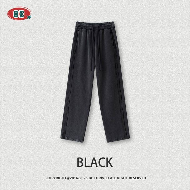Men’s Vintage Heavy-Washed Fleece Tracksuit – Retro Zipper Hoodie & Straight-Leg Pants 2-Piece Outfit, Winter Warm Casual Streetwear_viptrois.com