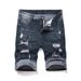 Men's Clothing Non Elastic Denim Shorts Summer Loose Straight New Style Old Denim Five Point Hole Pants_viptrois.com