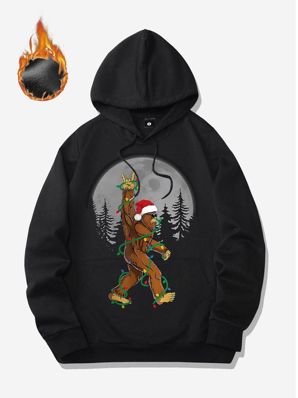 1pc Men'S Christmas Sasquatch Graphic Hoodie - Casual Cotton Long Sleeve Sweatshirt With Slight Stretch, Digital Heat Transfer, Four Seasons Hoode_viptrois.com