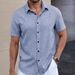 Men’s Short-Sleeve Casual Shirt – Breathable Polyester, V-Neck, Solid & Color-Blocked (Bluish/Greens/Khaki/Greyish/Dark Blue/Brown, S-XXL)_viptrois.com