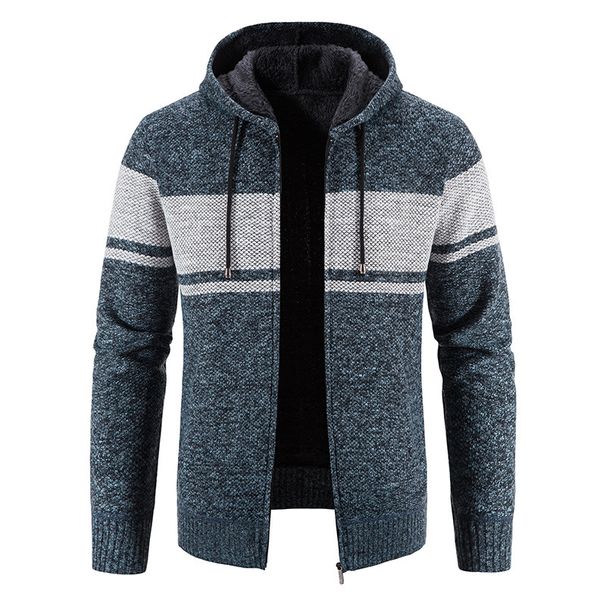 Men’s Fleece-Lined Zip Hoodie – Winter Thermal Knit Sweater With Color-Block Design_viptrois.com