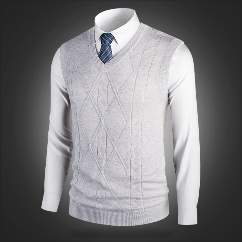 Men's Wool Blend V-Neck Sleeveless Sweater Vest - Casual Solid Color Pullover For Autumn, Slim Fit, Lightweight & Breathable_viptrois.com