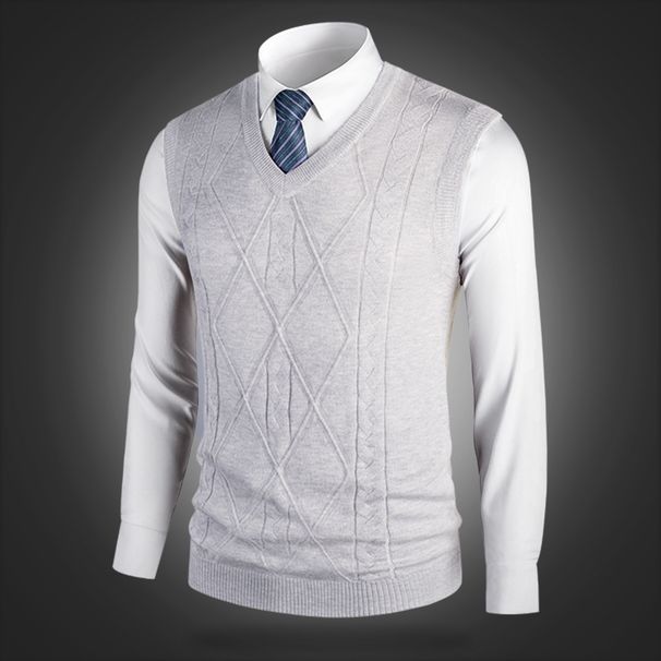 Men's Wool Blend V-Neck Sleeveless Sweater Vest - Casual Solid Color Pullover For Autumn, Slim Fit, Lightweight & Breathable_viptrois.com