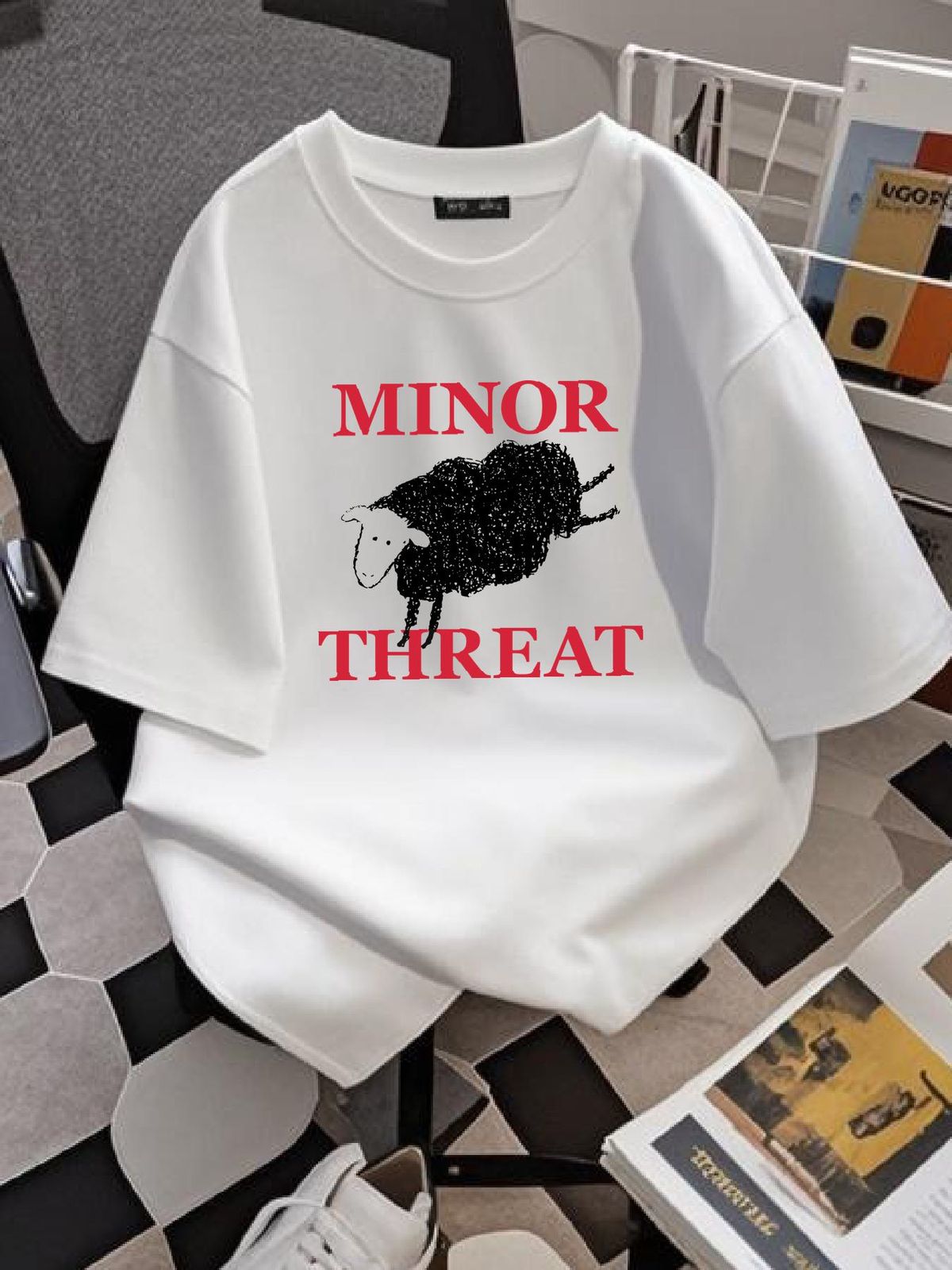 Minor Threat Black Sheep Out Of Step White T-Shirt Comfortable Graphic Unisex Streetwear Fashion Slightly Designer Clothes Top For Everyday Wear_viptrois.com