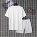 Men's Clothing Retro Letter Printing Round Neck T Shirt Short Sleeve Loose Casual Short Sleeve Suit_viptrois.com