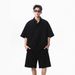 Henley Collar Short Sleeve Polo Shirt For Men Summer Trendy Outfit Handsome High-End Style Casual Two-Piece Set_viptrois.com