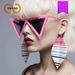 Two Circles New Oversized Inverted Triangle Frame Sunglasses Trend Party Funny Sunglasses T1339_viptrois.com