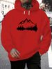 Men's Autumn And Winter Casual Fashionable Loose Hooded Sweatshirt With Mountain Reflection Pattern Printed Warm Long Sleeved Pullover_viptrois.com