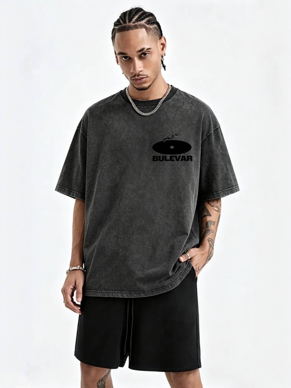 230g Washed Men Crew Neck Tee Tribal Mask Print Short Sleeve Casual Streetwear Summer Top_viptrois.com