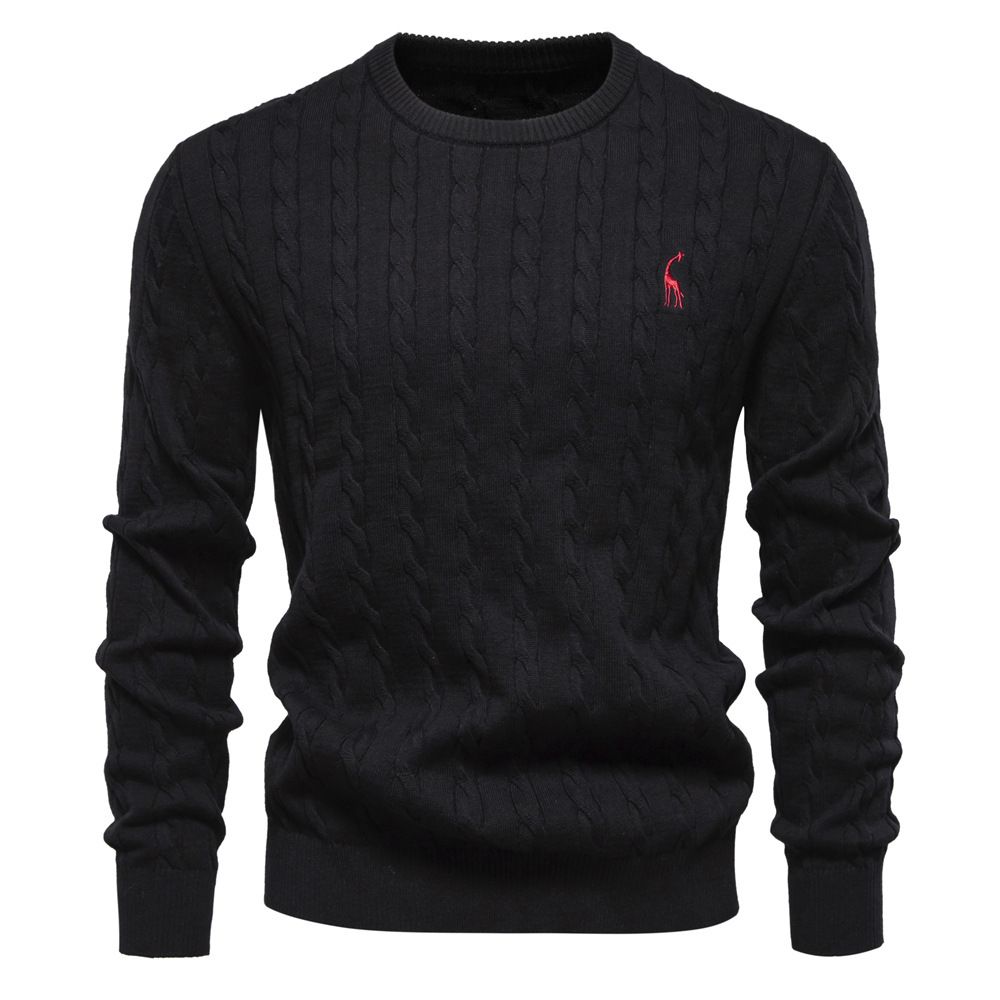 Men's Clothing High Quality Men's Sweater Pullover Deer Embroidery Solid Color Knitted Sweater_viptrois.com