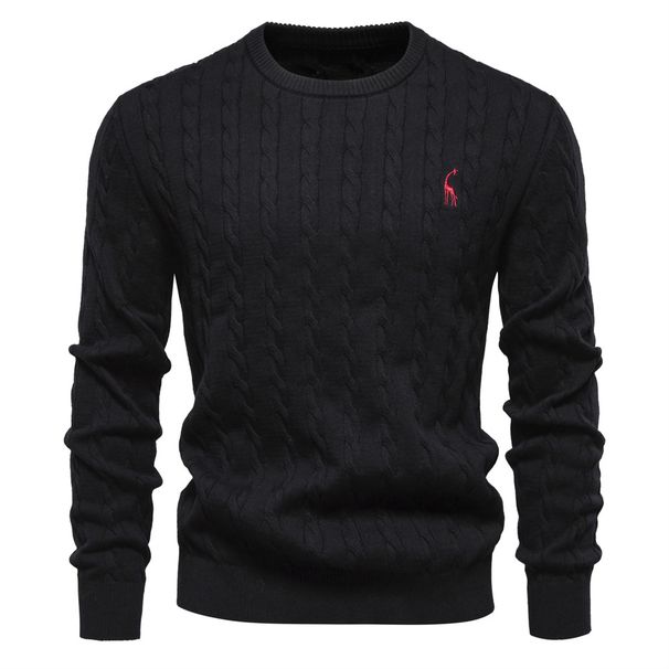 Men's Clothing High Quality Men's Sweater Pullover Deer Embroidery Solid Color Knitted Sweater_viptrois.com