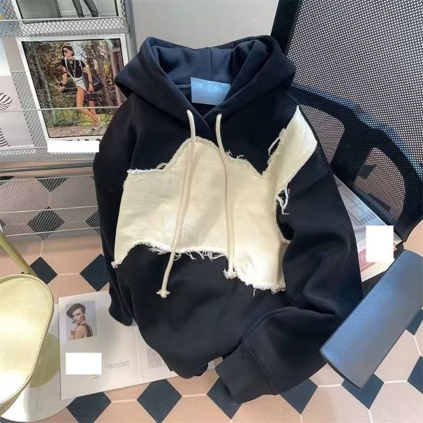 Trendy Color-Block Hooded Sweatshirt For Men - Oversized Fleece-Lined Streetwear Pullover With Patchwork Design - Autumn Casual Urban Fashion_viptrois.com