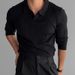 Men's Clothing Black Long Sleeved Polo Shirt Men's Autumn New Trend Simple Muscle Fitness Striped Knitted Lapel Top T Shirt_viptrois.com