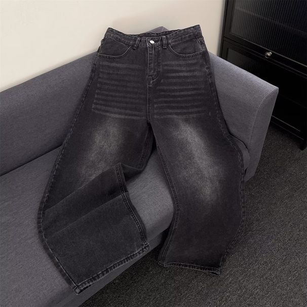 Japanese-Inspired Relaxed Fit Jeans – Minimalist Black Denim With Raw Hem (S-3XL, Unisex Everyday Essential)_viptrois.com