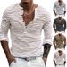 Yama Men's Autumn Winter Versatile Base Long Sleeve Shirt Casual Striped Henley T-Shirt_viptrois.com
