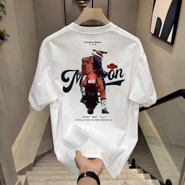 Men's Clothing Short Sleeved Ins Pure Cotton Summer New Men's Printed T Shirt Trendy Men And Women All Match Round Neck T Shirt Men_viptrois.com