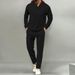 Men's Solid Color Suit Waffle Knit Hooded Long Sleeved Trouser Set For Fall_viptrois.com