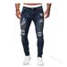 Men's Clothing Men's Slim Fit Denim Pants Ripped White Fashion Small Leg Long Midweight Cotton Jeans_viptrois.com