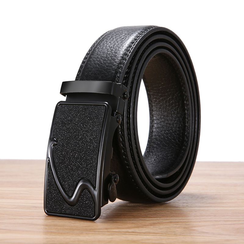 Men's Belt PU Frosted Automatic Buckle Casual Belt Litchi Pattern Business Belt Street Belt_viptrois.com